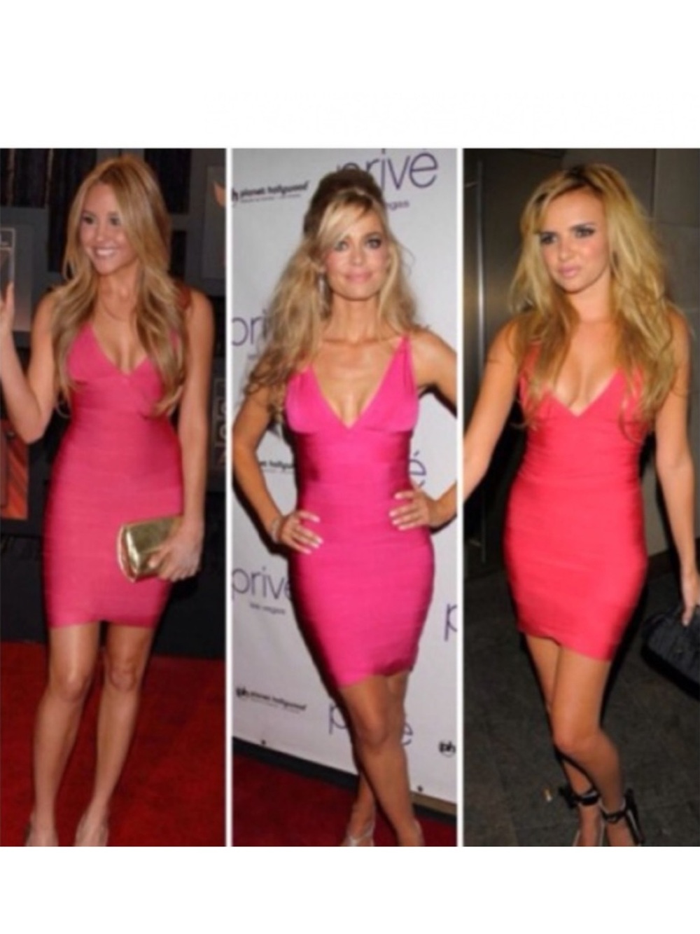 HERVE LEGER Hot Pink V Neck Bandage Dress Size Small